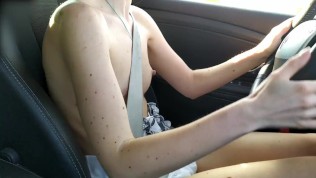 Crazy Exhibitionist Naked Drives a Car and Flashing With Holes in the Mall (no Panties, Upskirt) 