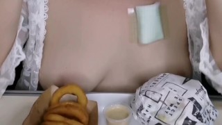 A milf, her dildo and some food.