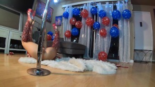 Athletic Stripper Milf babe dances and gets a huge load to the face after patriotic block party