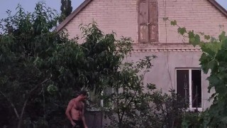 The hot day ended with watering the garden.