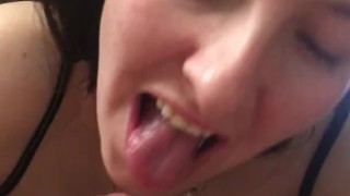 Time for Daddy's dick down my throat • gets a nice throatpie while filmed w iphone