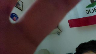 wuonderful FOOTJOB with rings on feet, red toes (cum on feet)