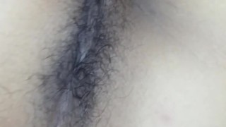 takes off her clothes and starts touching her body and hairy ass