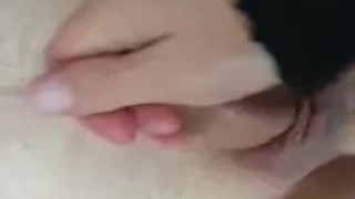 Playing with hubby caged cock and release. comment below