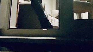 Neighbour CAUGHT wanking through balcony - HOT masturbation, great cumshot