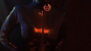Latex doll with condom hood prepares for shoot