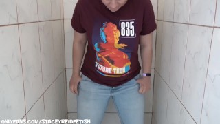 Hot BBW Pawg Peeing in Tight Jeans in Shower!