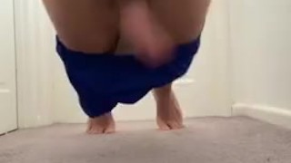 Exercising in my shiny blue shorts 