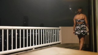 Flashing NAKED on HOTEL BALCONY - UPSKIRT No PANTIES - Voyeur