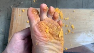 Crushing cheetos with my feet
