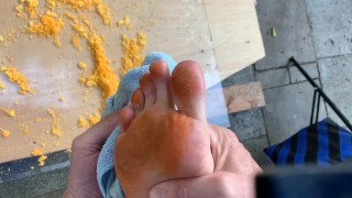 Crushing cheetos with my feet