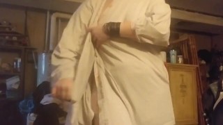 Pre shower robe play, strip tease, playing with myself 