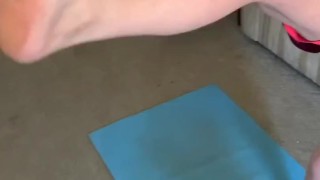 Kay practices some yoga