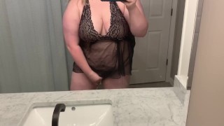 Horny BBW dressing up for daddy in lingerie