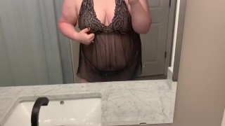 Horny BBW dressing up for daddy in lingerie