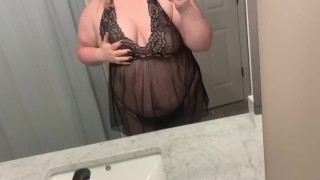 Horny BBW dressing up for daddy in lingerie