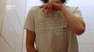 Husky pissing and cumming over himself