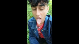 Twink drinks cruiser´s used condom