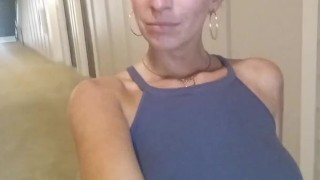 Dirty girl flashes perfect boobs smoking in apartment complex