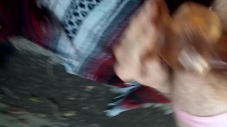 Waiting to get fucked on an abandoned road