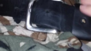  Using Belt To Bind and Rub Himself, Moaning For Daddy