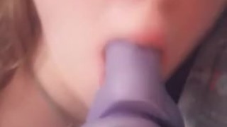 Desperate slut sucks her toy 