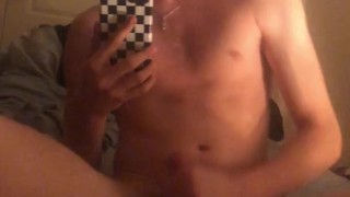 19 year old hairy college guy Jesse Gold jerks off in grey sweatpants 
