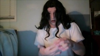 Naughty May Pt1! Wearing my female mask May and chest i put on my female hand gloves!