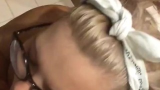 FAT SLUT SUCKS ON DILDO AND PLAYS WITH TITS