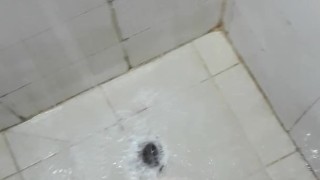 Hairy jerking off cumshot white load in the shower