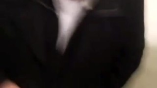 Licking mistress's feet in a school stair case