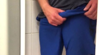 getting WET, JERKING OFF and shooting a HUGE LOAD of CUM at PUBLIC GYM BATHROOM