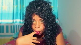 Horny ebony is waiting for you on bed