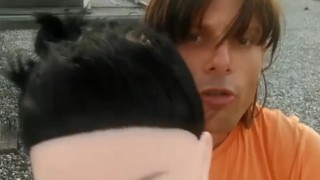 Fucking with girlfriend on cinema's rooftop