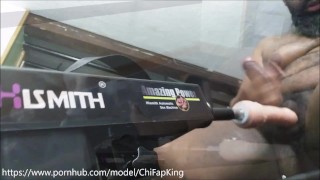 Black Chub Plays with Fuck Machine, Strokes Hard Cock, and Blows Load