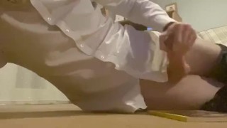 Secret wank while wife in bed. Will I get caught?! Feeling horny and cumming on a book 