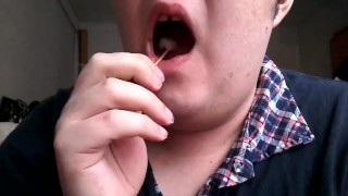 Russian gay teen sucking and playing with popsicle made of his own cum