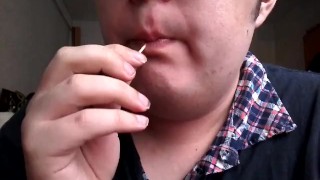 Russian gay teen sucking and playing with popsicle made of his own cum