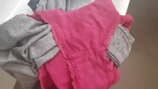 Cum in dirty worn panties from in bathroom