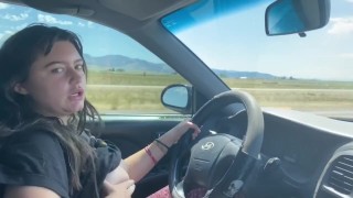 flashing and sucking my titties while driving down the highway on a road trip