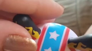 Tosha Kingstown playing with vinyl toy pussy licking