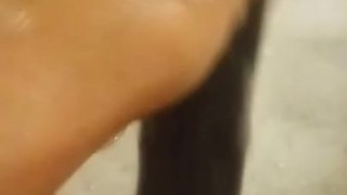 Black dildo bathtub playtime