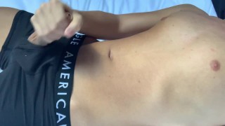 British teen jerks off in american eagle and shoots over his naked body (THICK CUM)
