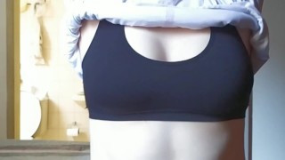(HD) my first TIT DROP video!!! Small round & pale boobs. Hard nipples!