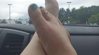Bare feet in the grocery store parking lot