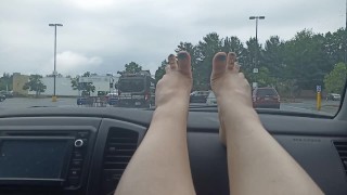 Bare feet in the grocery store parking lot