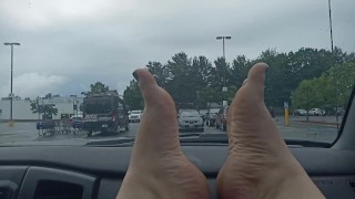 Bare feet in the grocery store parking lot