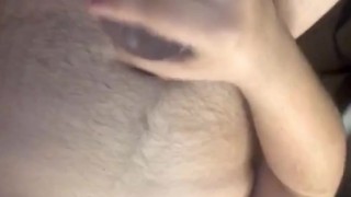 Chubby dude blows a fat load with his toy 