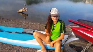 PEE on SUP Board at Mountain Lake