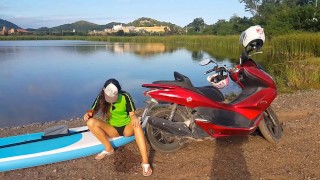 PEE on SUP Board at Mountain Lake